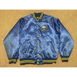 Vintage 80s Large Buffalo Sabres NHL Hockey Satin Bomber Button Jacket